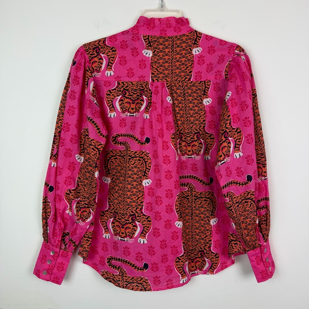 PRINTFRESH On a Whim Cotton Blouse in Neon Rose Siberian Stripes Size XS - Picture 8 of 14